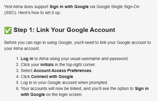 Alma_Link Your Google Account